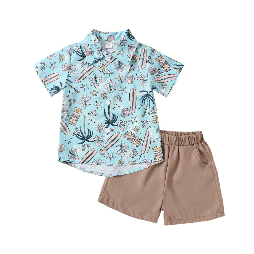 Boys Summer Outfits Coconut Tree Print Button Up Shirt and Shorts Set