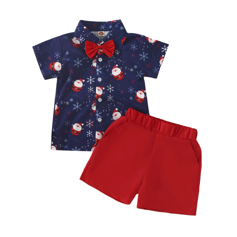 Boy Christmas Gentleman Outfit, Santa Short Sleeve Shirt + Shorts