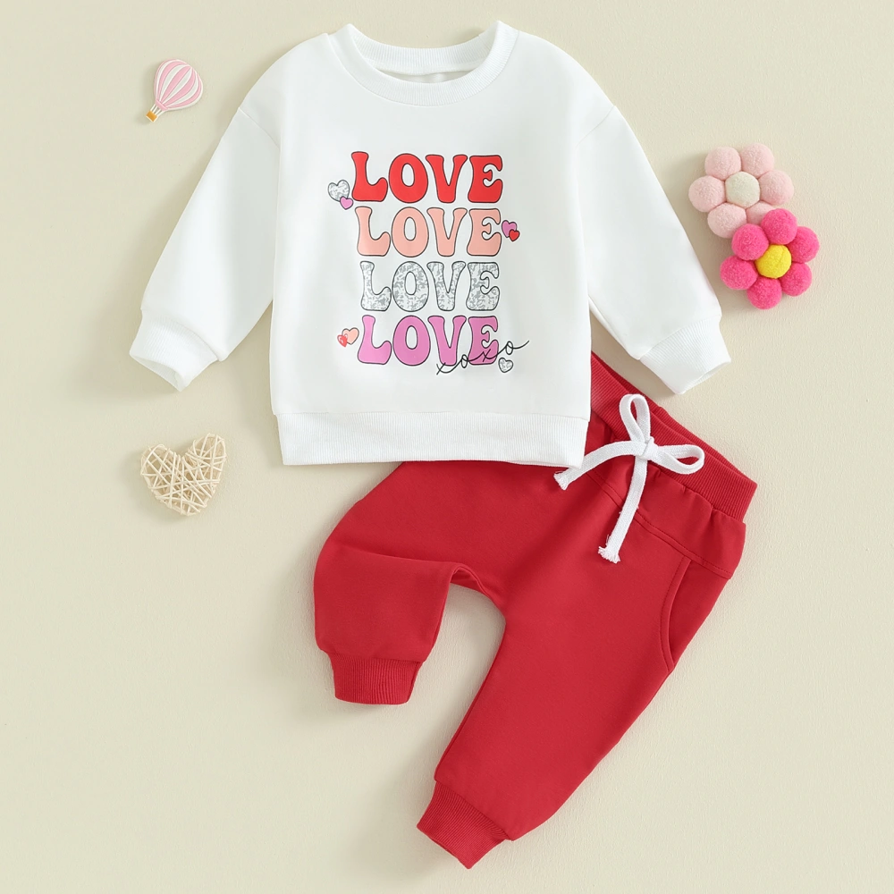 Baby 2 Piece Outfit Valentine's Day Letter Print Sweatshirt and Pants 