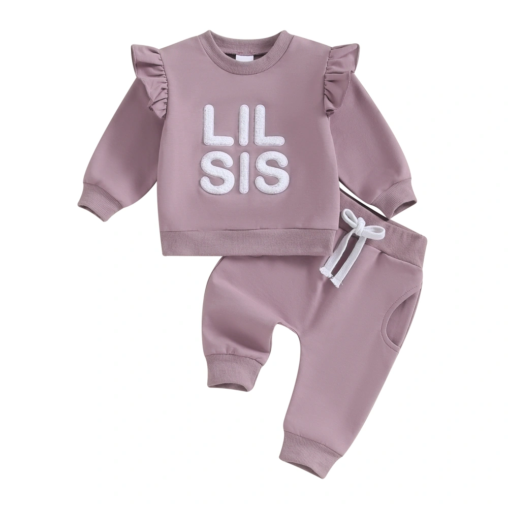 Baby Girl Ruffled Long Sleeve Letter Embroidery Tops Pants Outfit