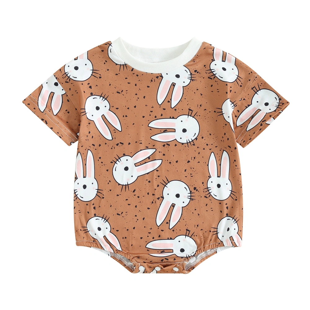 Infant Baby Easter Jumpsuit Cartoon Bunny Print Short Sleeve Romper 