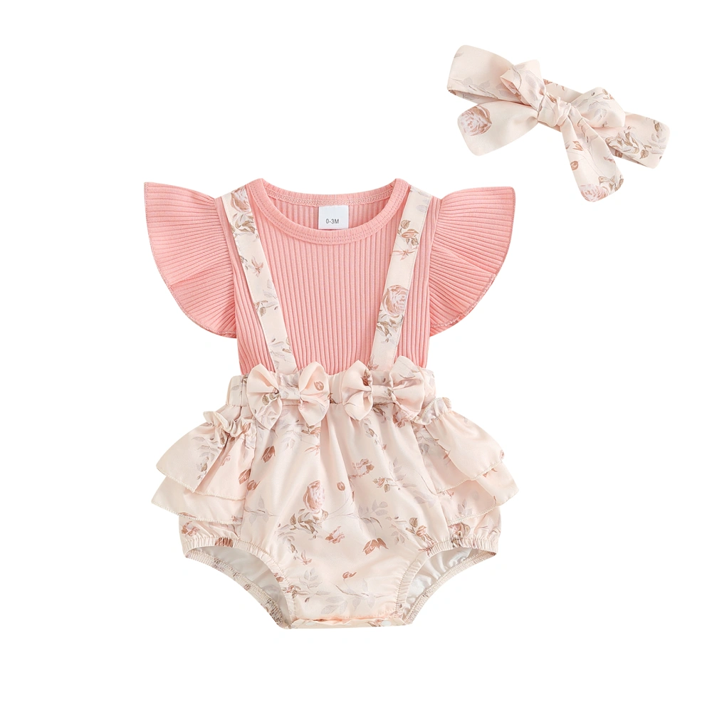 Infant Girl Romper Floral Print Baby Bodysuits with Headband