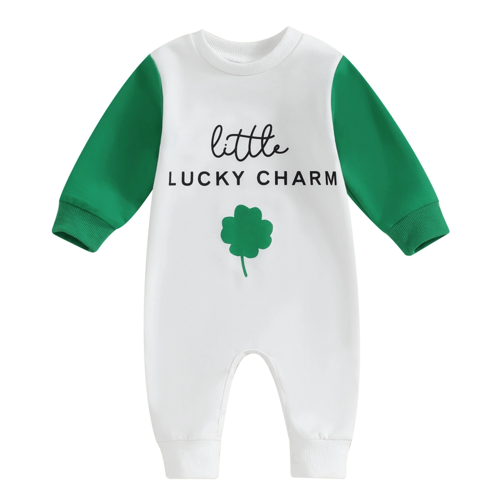 Irish Baby Romper Casual Long Sleeve Shamrock Letter Print Jumpsuit