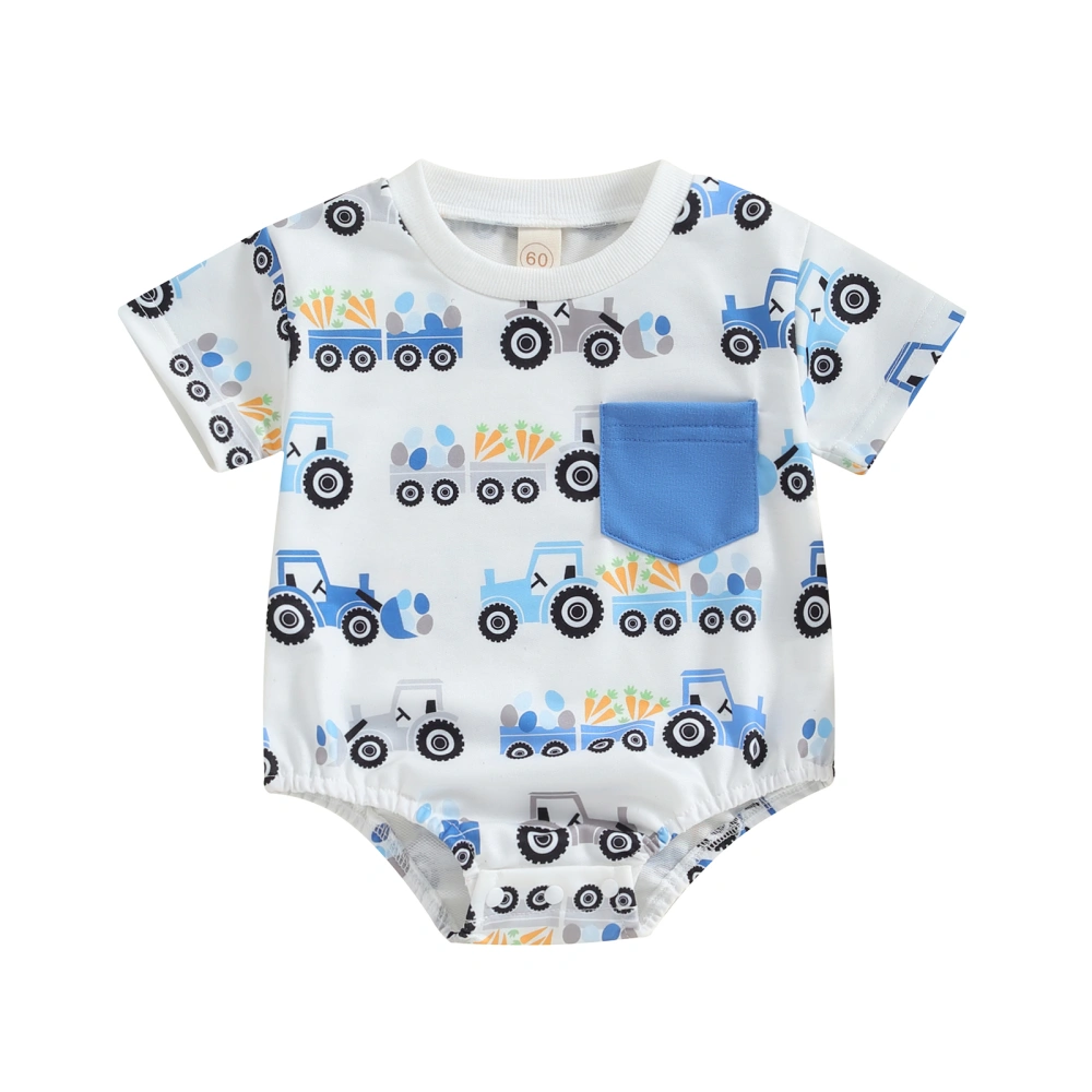 Baby Boy Easter Romper, Short Sleeve Truck Carrot Print Bodysuit