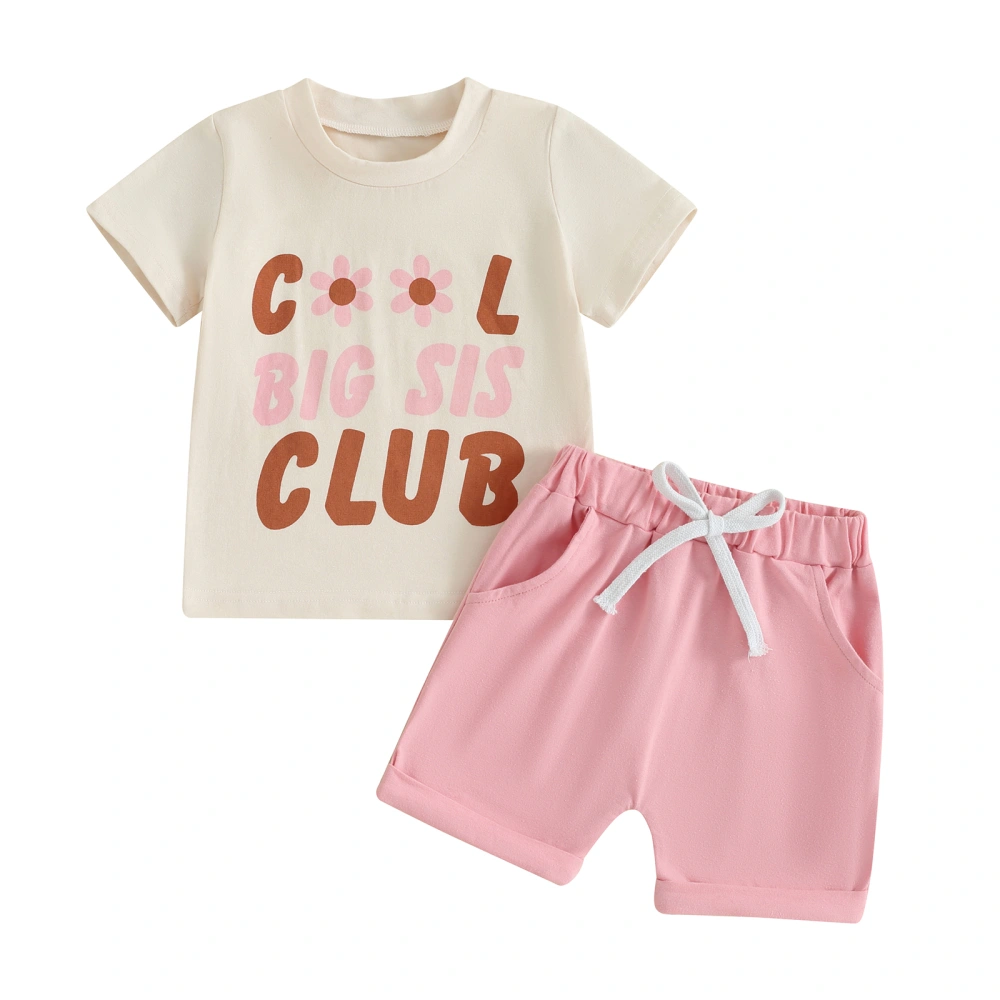 Toddler Girls Short Sleeve Letter Print Tops Solid Color Shorts Sets