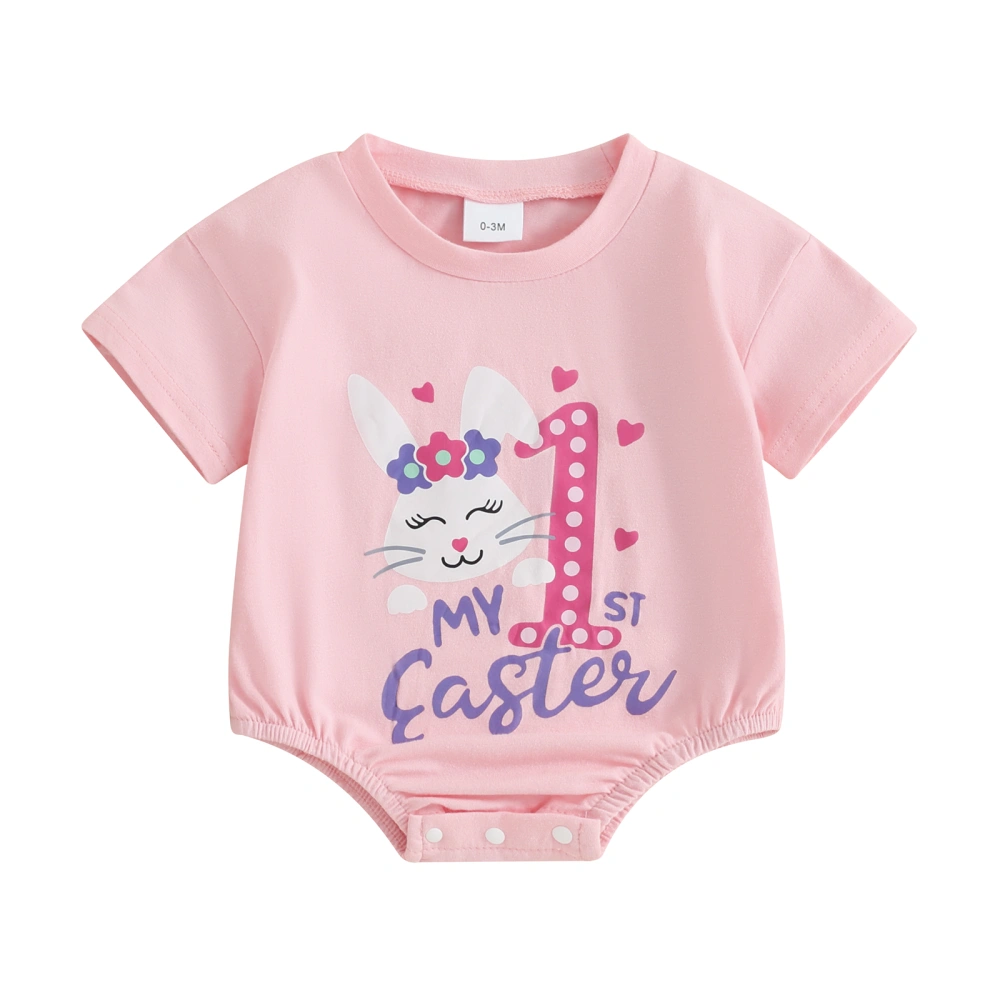 Baby Girls Boys Rompers Letter Rabbit Print Crew Neck Bodysuits