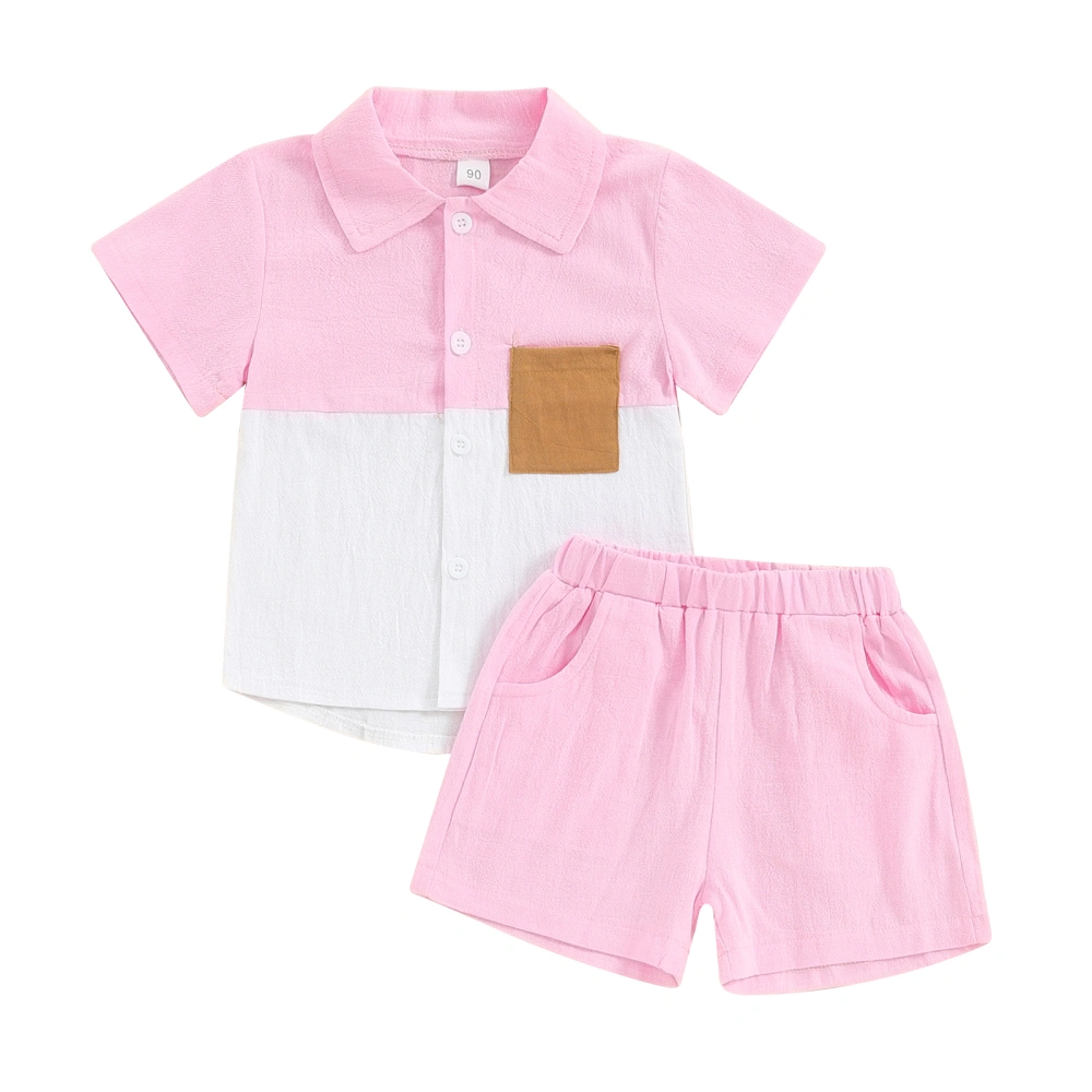 Baby Kids Boys Shorts Set, Contrast Color Short Sleeve Shirt Shorts