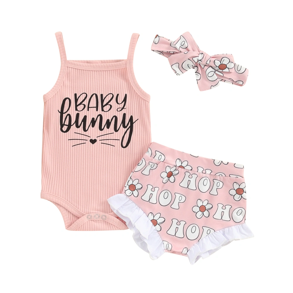 Baby Girl Easter Outfits Letter Print Rompers Shorts Headband Set