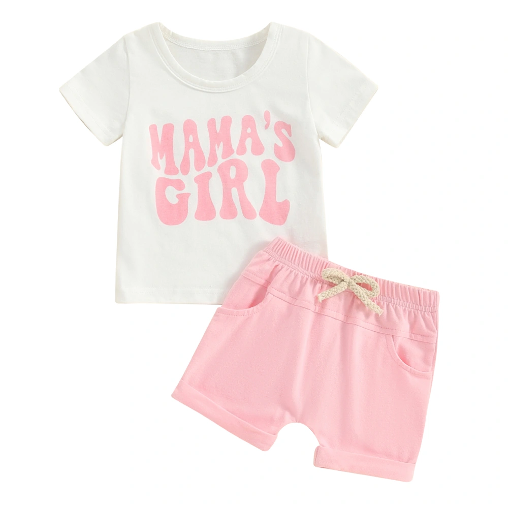 Toddler Girls Short Sleeve Letter Print Tops Solid Color Shorts Set