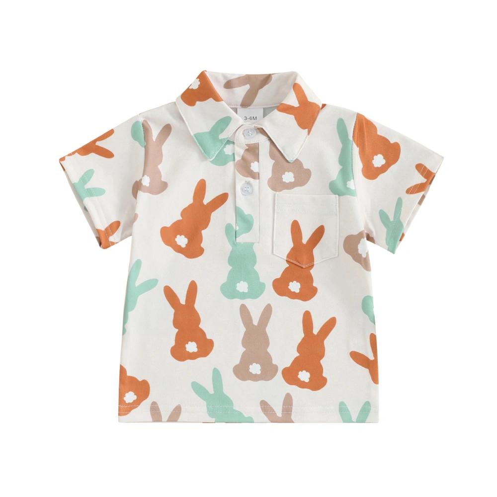 Boys T-shirt, Short Sleeve Collared Bunny Shamrock Print Summer Shirt