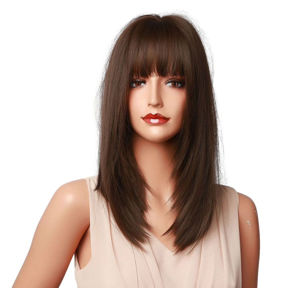 Straight Wigs Natural Realistic Medium Shoulder Length Wig with Bangs