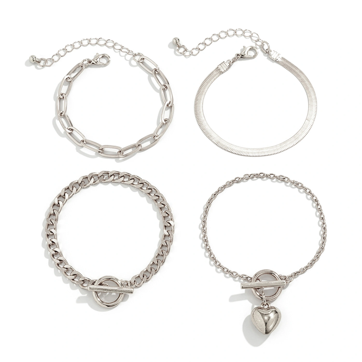 Women Bracelet Set, Classic Heart Chain Bracelet Bangle Jewelry Gift