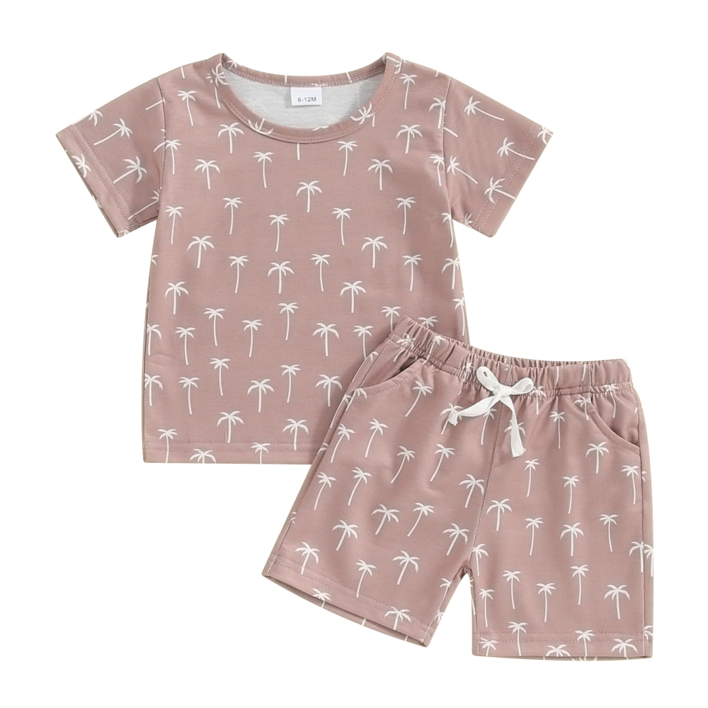 Boys Shorts Sets Tropical Tree Print Tops and Drawstring Shorts Sets