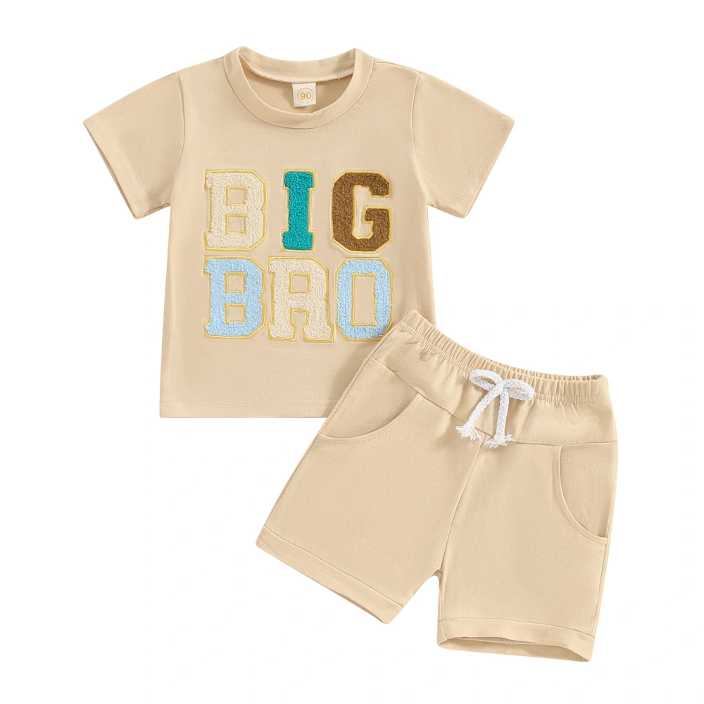 Boys Summer Set, Short Sleeve Letter Embroidery Tops + Shorts