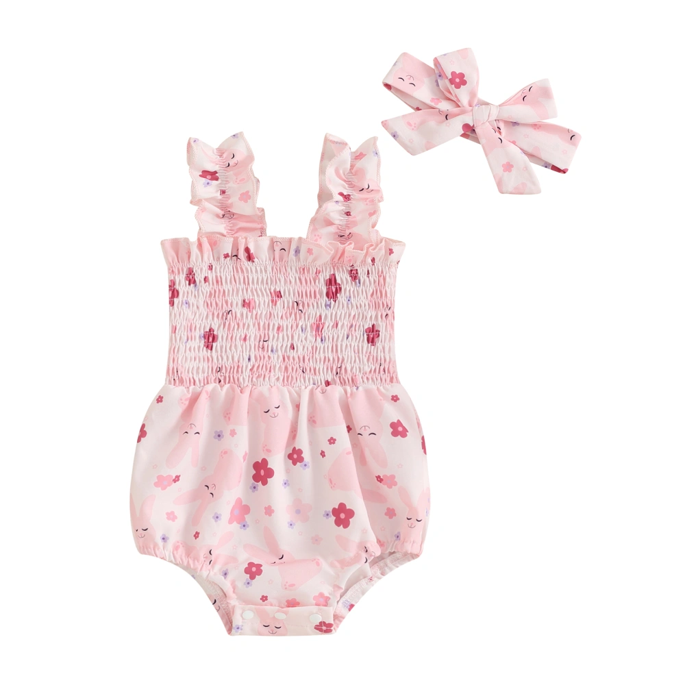 Baby Easter Jumpsuit Headband Rabbit Print Sleeveless Romper for Girls