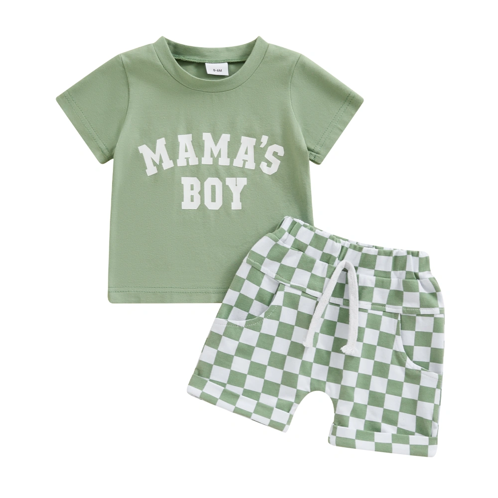 Baby Boys Shorts Set, Short Sleeve Letters Print T-shirt Plaid Shorts