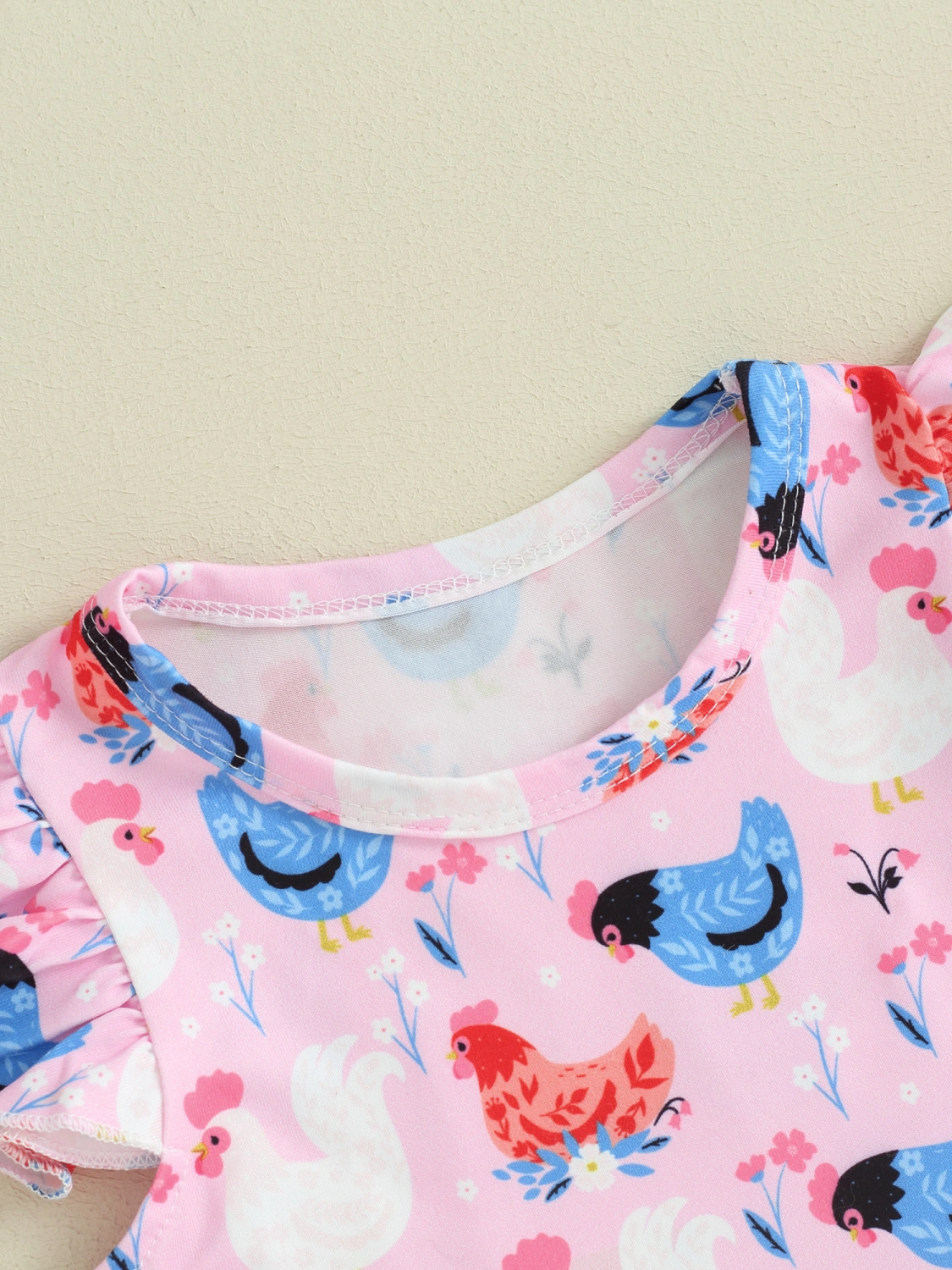 Toddler Girls Dress Cartoon Hen Rooster Print Round Neck Dress