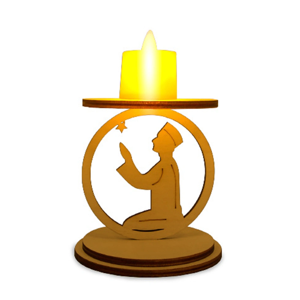 Wooden Eid Ramadan Candle Holder with LED Candle Lights Candle Holder