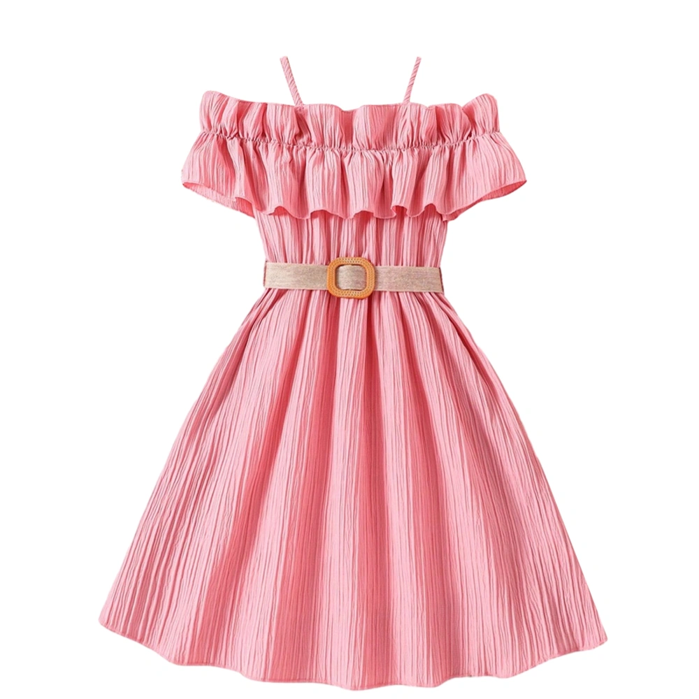 Kids Girls Dress Solid Color Ruffles Princess Dress with Belt