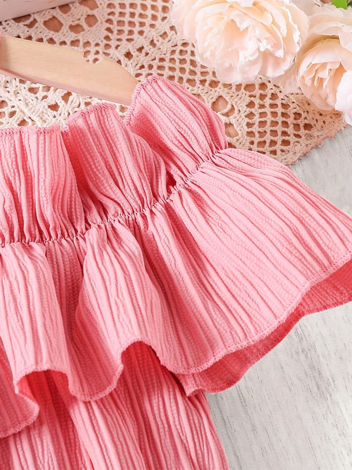 Kids Girls Dress Solid Color Ruffles Princess Dress with Belt