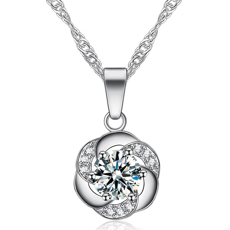 Women Rhinestone Flower Necklace Elegant Adjustable Pendant Necklace