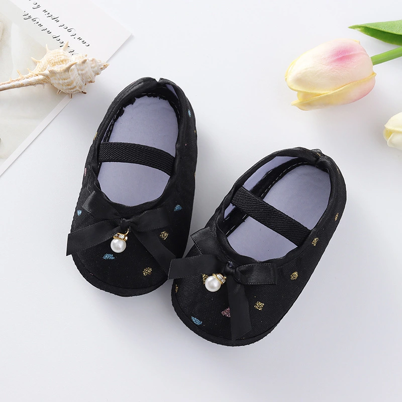 Baby Girl Spring Aummer Flats Infant Pearl Bow Walker Crib Shoes
