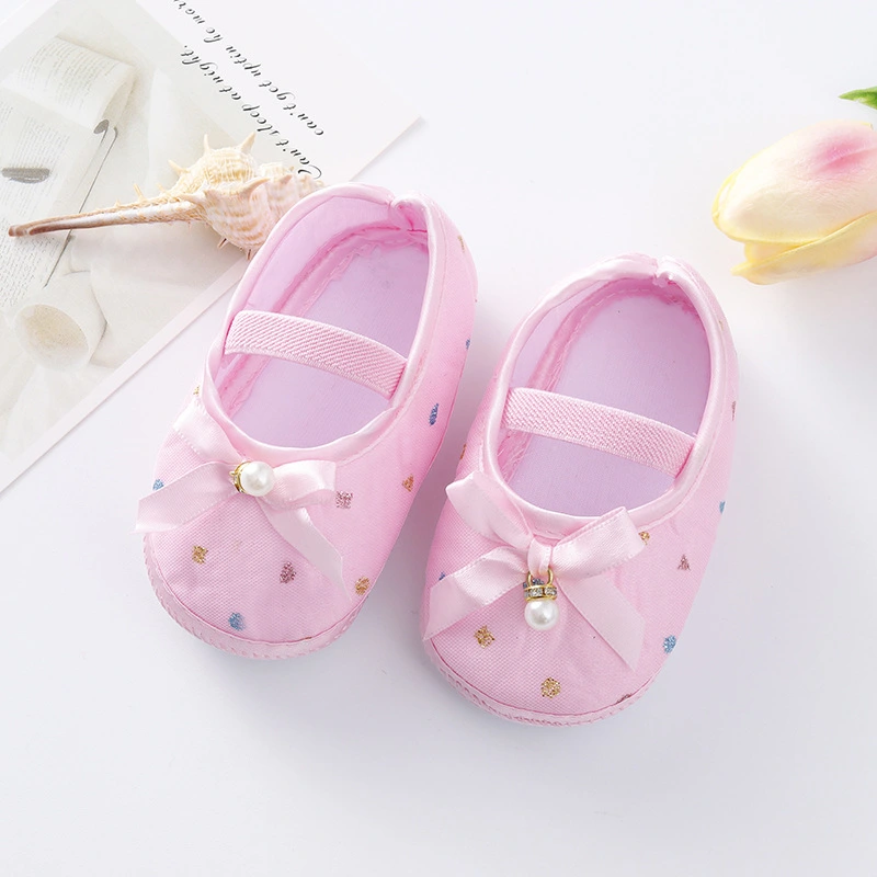 Baby Girl Spring Aummer Flats Infant Pearl Bow Walker Crib Shoes