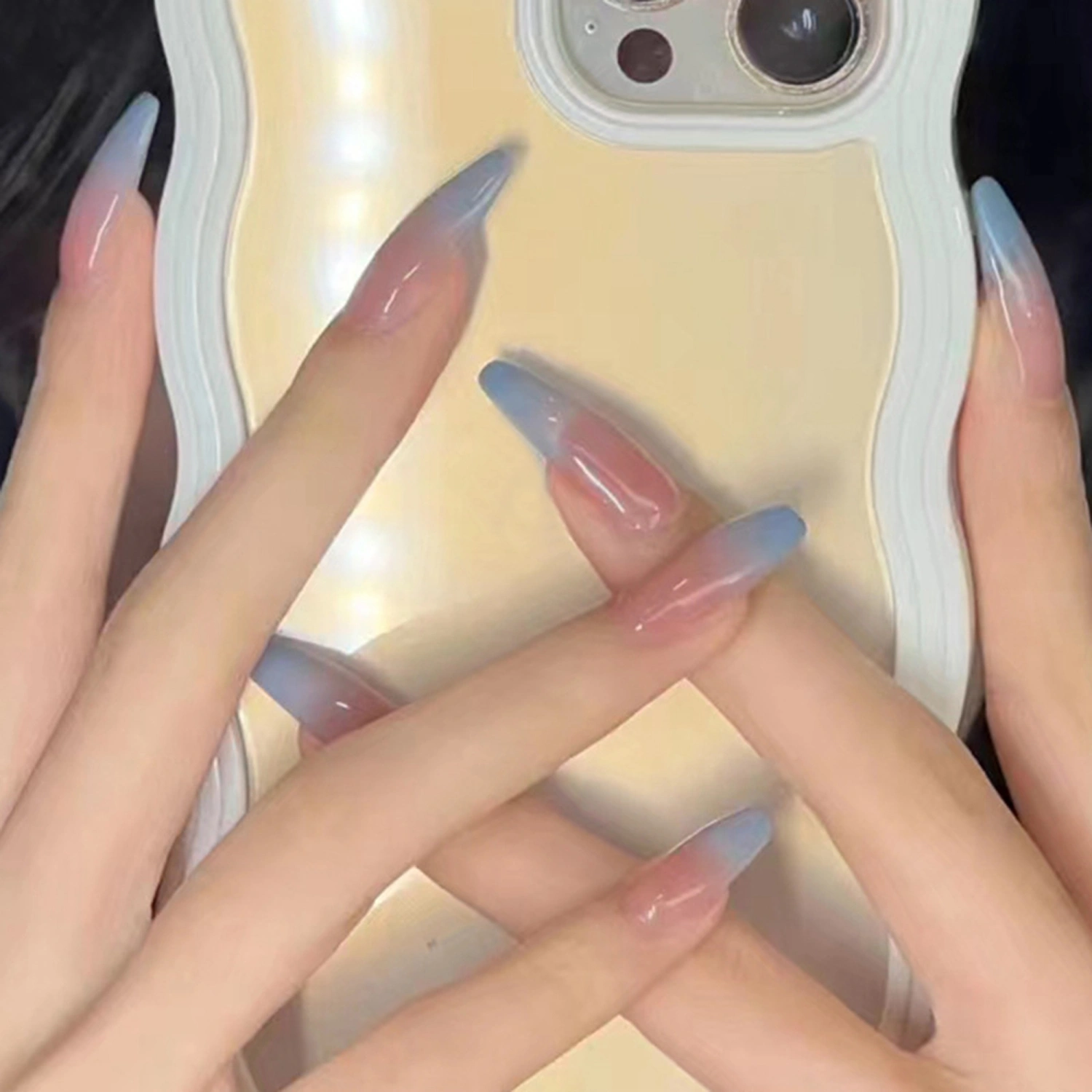 24pcs Fake Nails, DIY Gradient Color Glue On False Nail Tips