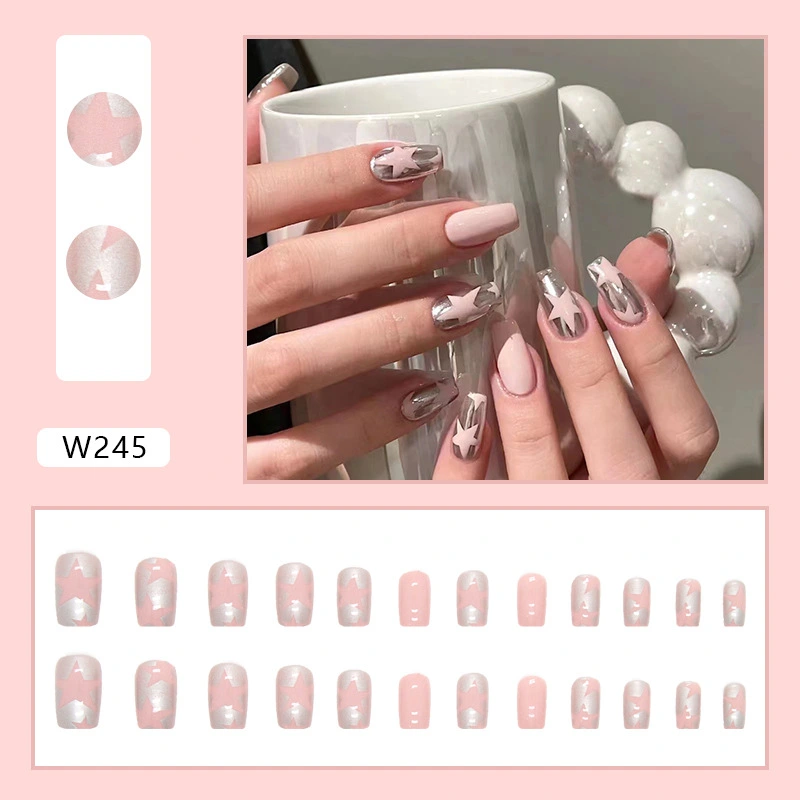 Press on Nail Medium Fake Nails Tips Full Cover Reusable Manicure