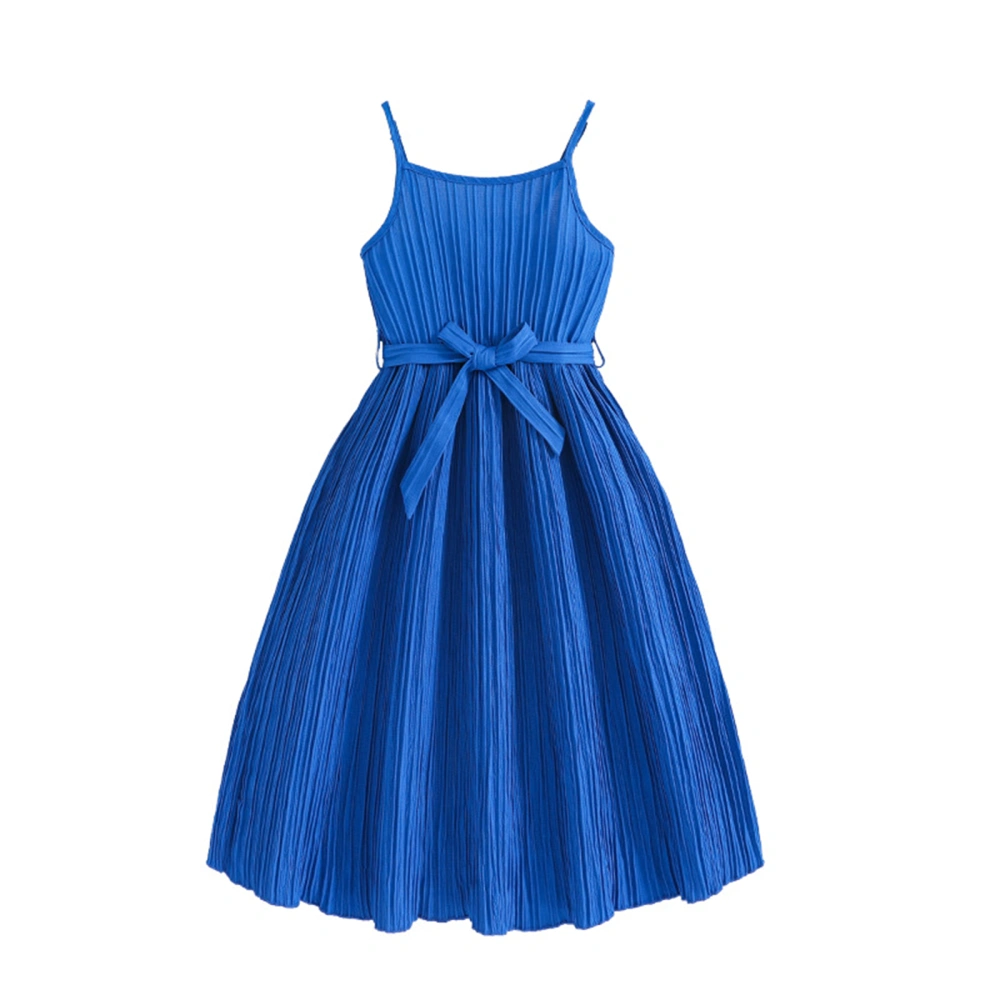 Girl’s Slip Dress, Sleeveless Pleated Summer A-line Dress with Belt