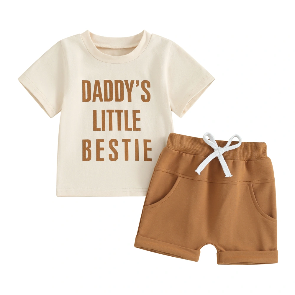 Toddler Boy Short Sleeve Letter Print Tops + Elastic Waist Shorts Set