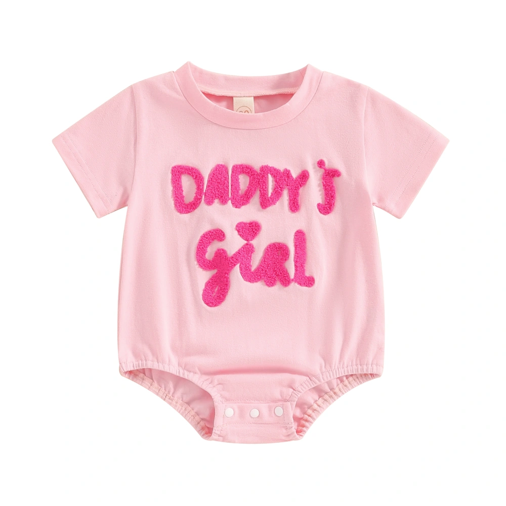 Baby Girls Romper, Short Sleeve Embroidery Letters Summer Bodysuit