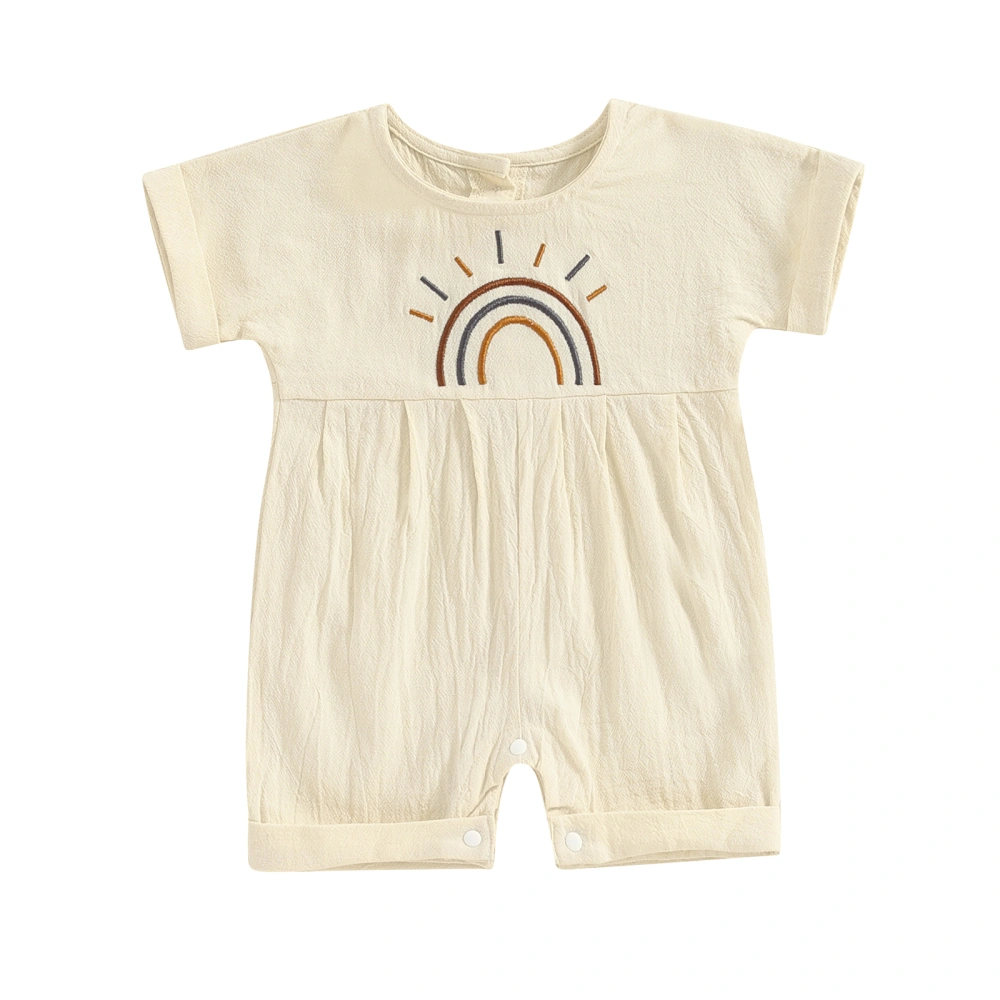 Baby Jumpsuit, Short Sleeve Crew Neck Embroidery Rainbow Summer Romper