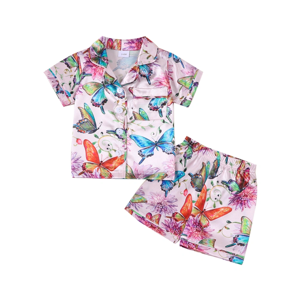 Girl 2-Piece Pajamas Flower/Butterfly Print Short Sleeve Tops Shorts