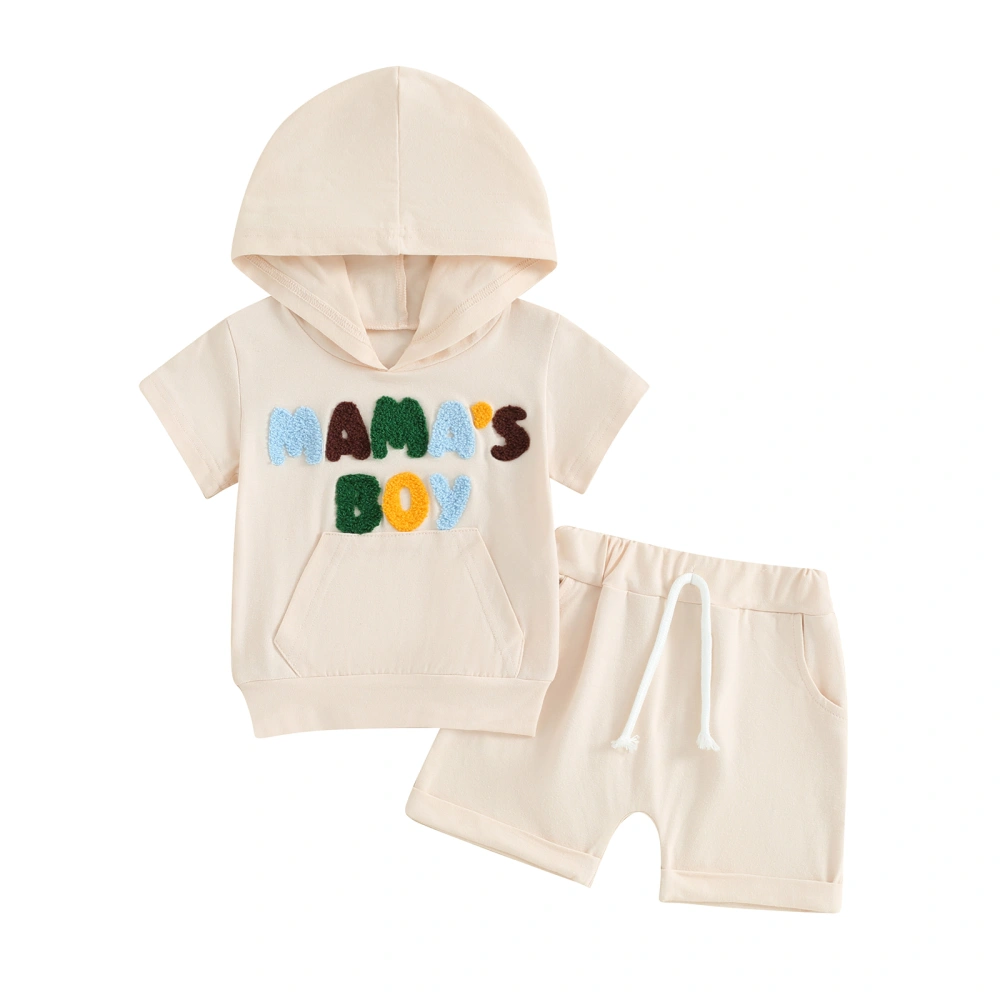 Baby Boys Shorts Set, Letters Short Sleeve Hooded T-shirt Shorts