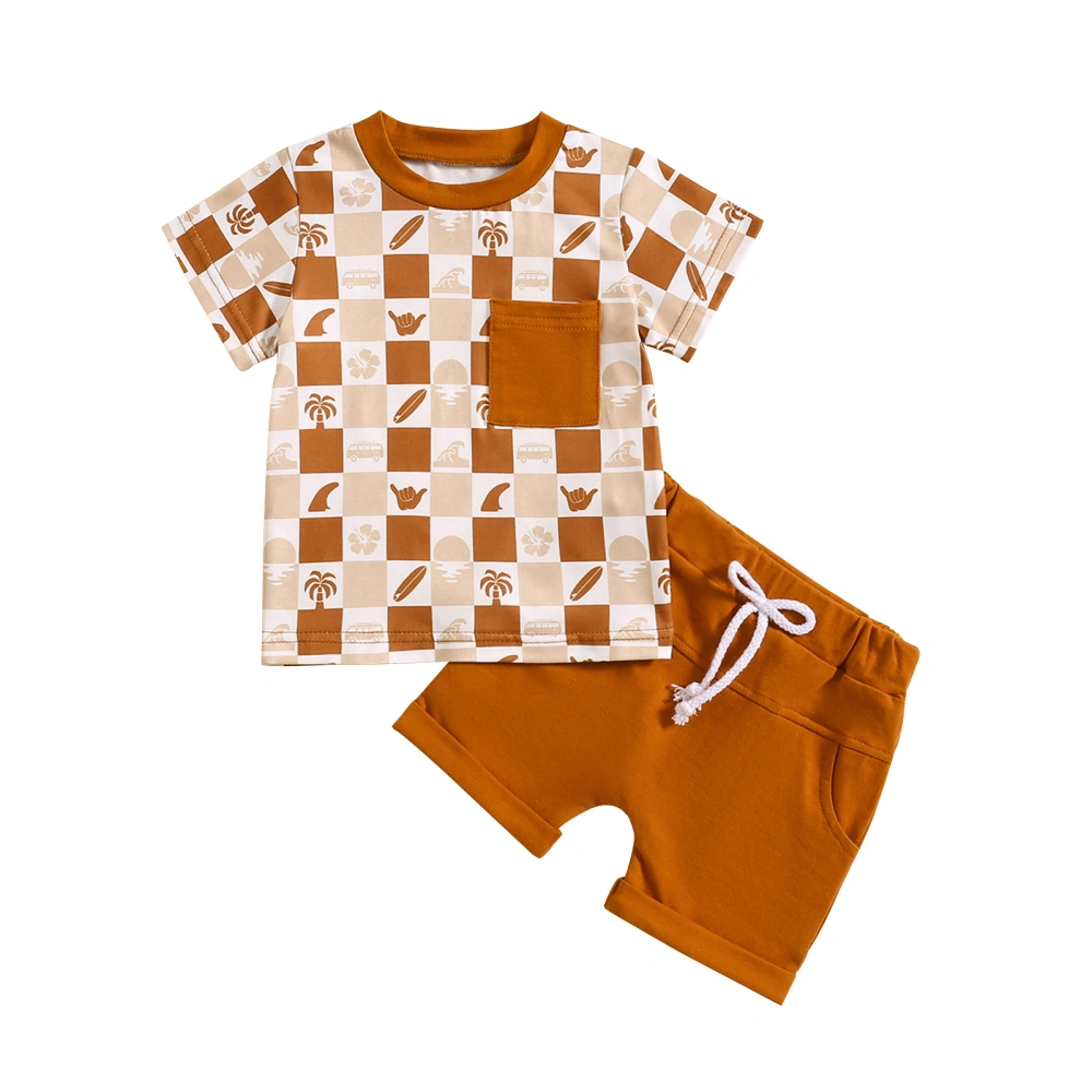 Toddler Boys Summer Outfits Checkerboard Print T-Shirts Tops Shorts