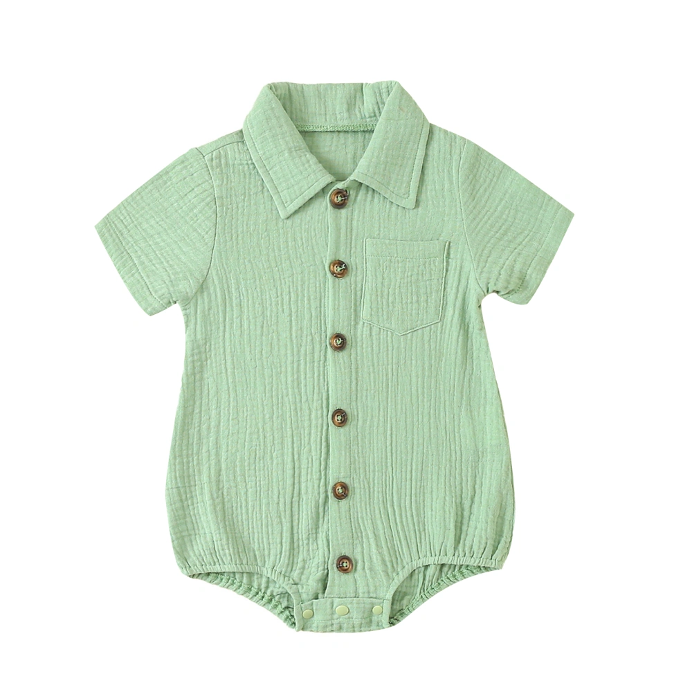 Baby Girls Boys Shirts Romper Solid Color Turn-Down Collar Jumpsuits