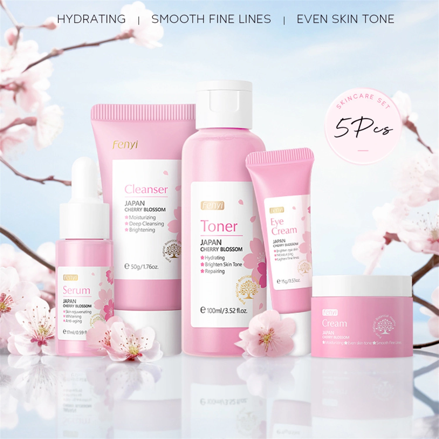 5Pcs Daily Skin Care Sets & Kits for Women, Cleanser, Toner, Cream