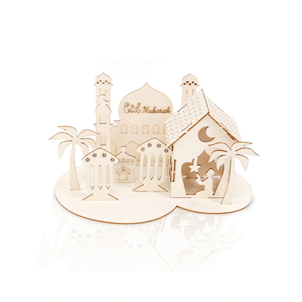 Eid DIY Wooden Puzzle Decor Hollow Out Castle Ramadan Puzzle Kit 