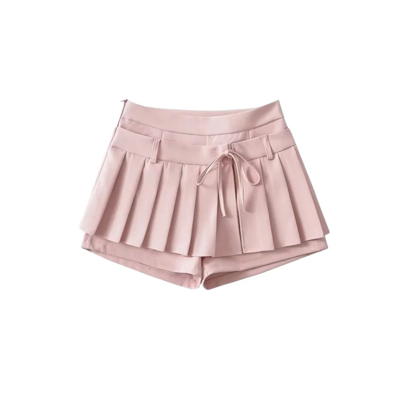 Women's Skorts Mini Skirts Solid Color Tie-Up High Waist Skirts