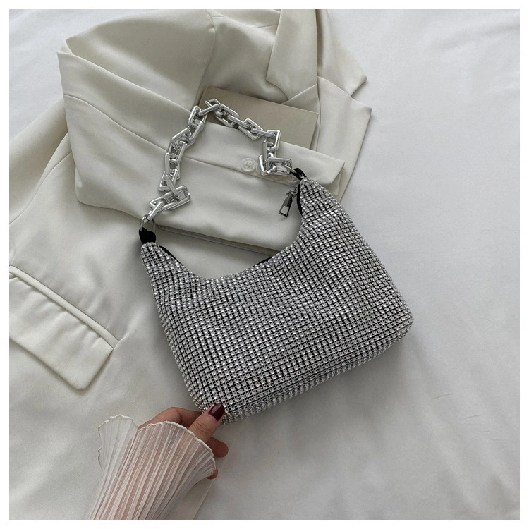 Women Rhinestone Shoulder Bag Sparkle Handbag Underarm Bag Purse