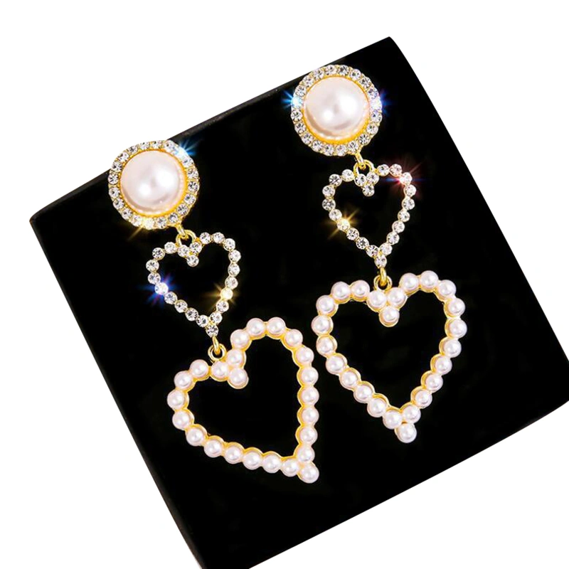 Women Pearl Heart Earrings Lightweight Elegant Drop Dangle Earrings 