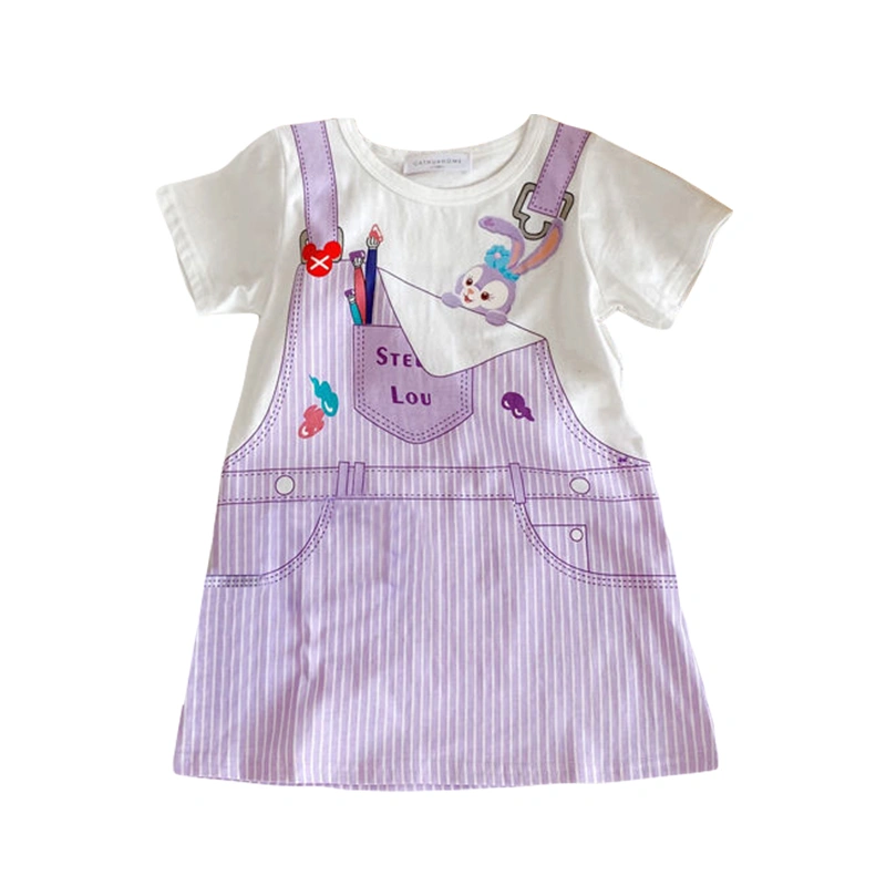 Kids Girls Dress Cartoon Print Fake Two-Pieces Overall Dress