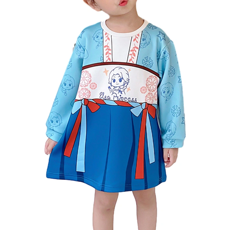 Chinese Traditional Hanfu Dress Girls Cartoon Print Sweatshirts Dress