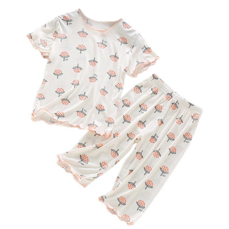 Girls Pajamas Set, Flower Print Short Sleeve T--shirt with Pants