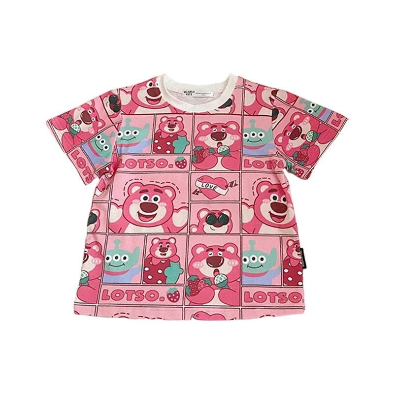 Kids Girls T-Shirts Cartoon Print Crew Neck Short Sleeve Shirts