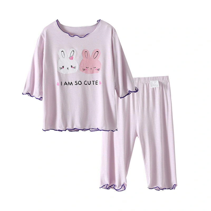 Girls Pajamas Sets Cute Bunny Print Short Sleeves Tops and Pants