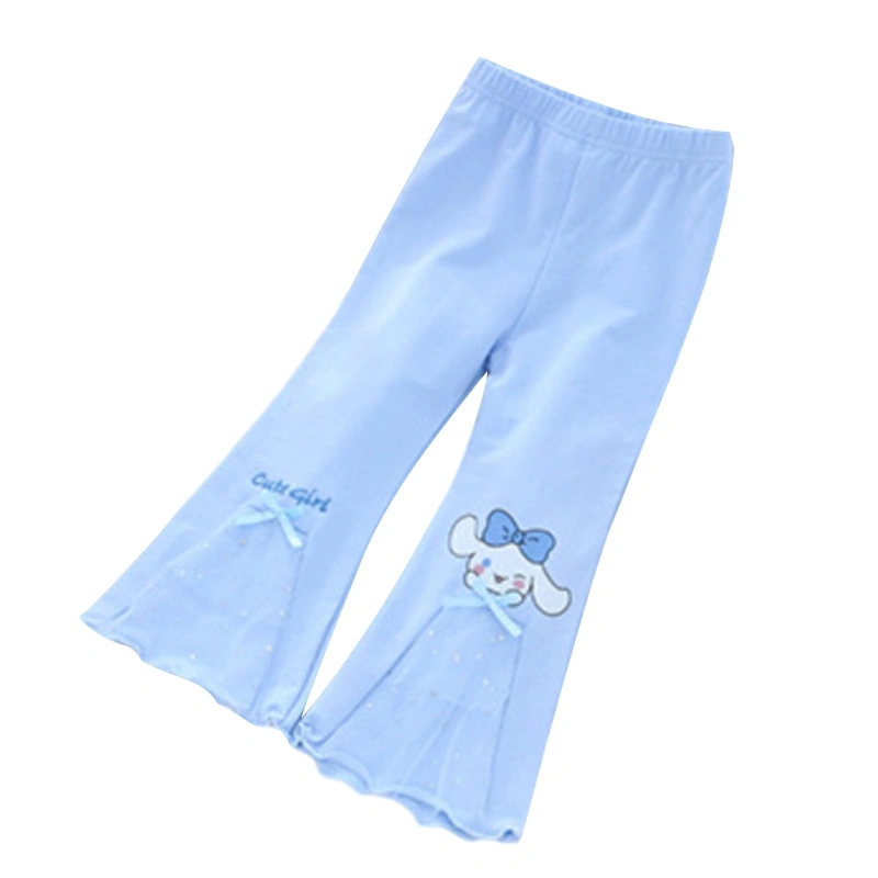 Girls Flare Pants, Cartoon Bow Tulle Patchwork Fall Casual Trousers