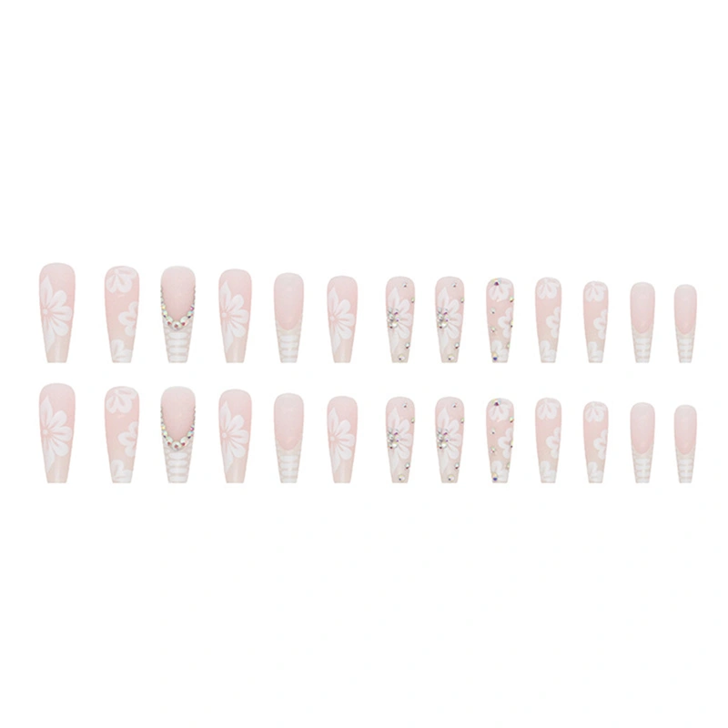 24pcs Fake Nails, DIY Flowers Hot Fix Drill Glue On False Nail Tips