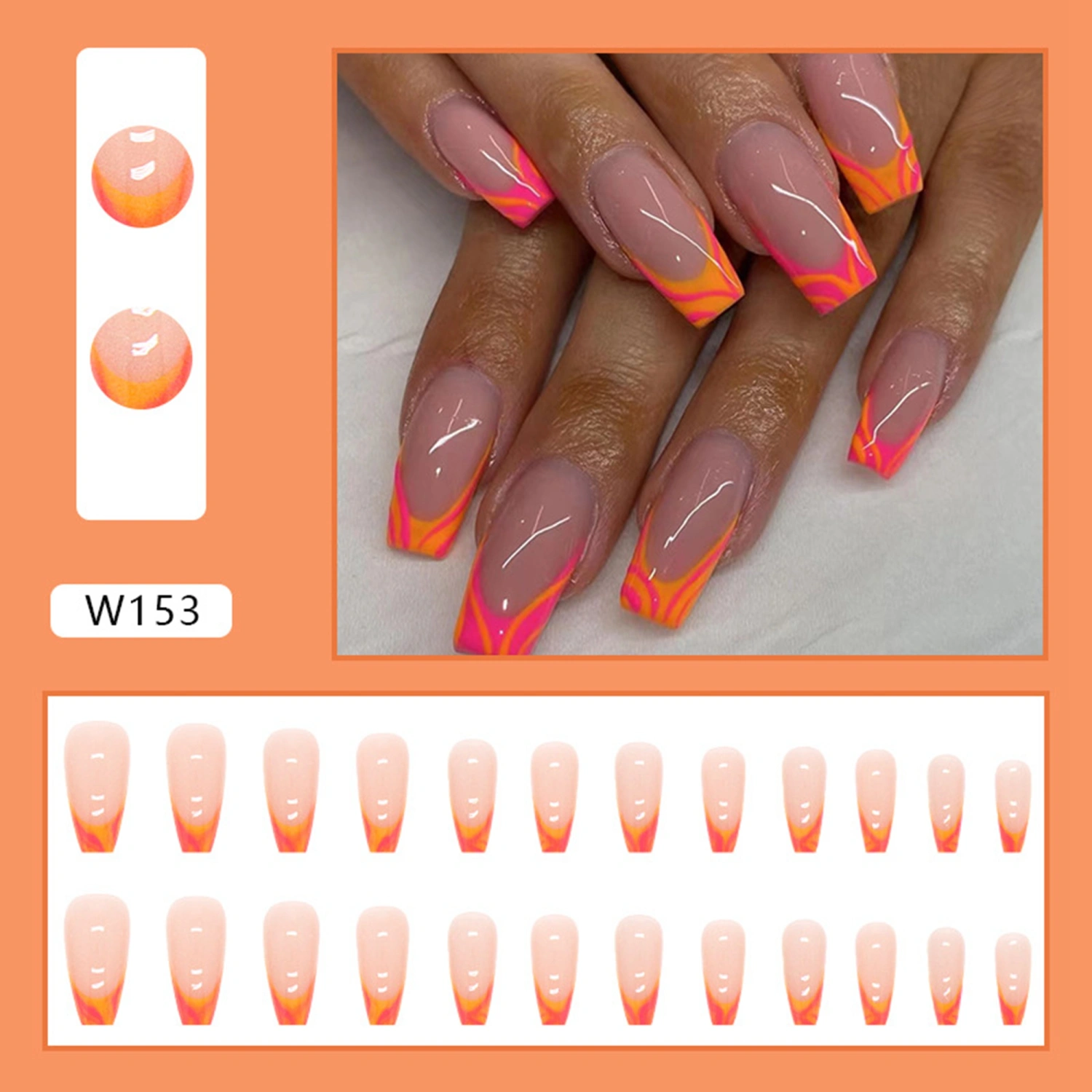 Press on Nail Medium Fake Nails Tips Full Cover Reusable Manicure